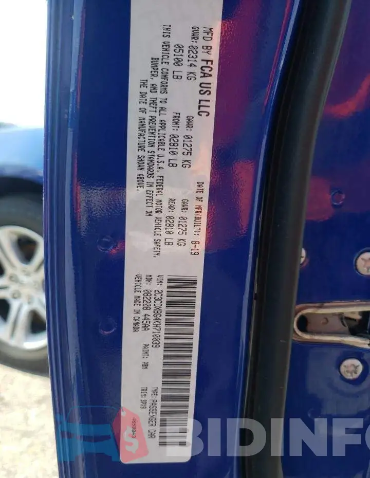 2C3CDXBG4KH710039 Photo# 10