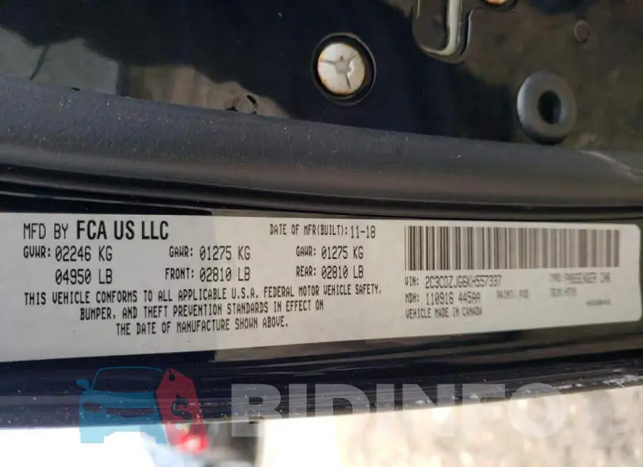 2C3CDZJG6KH557337 Photo# 10