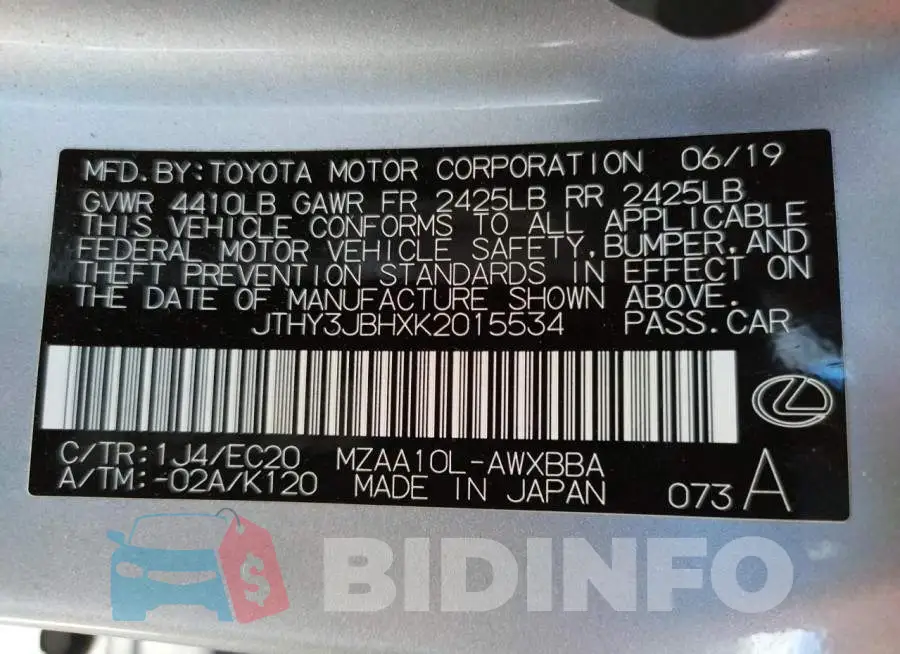 JTHY3JBHXK2015534 Photo# 10