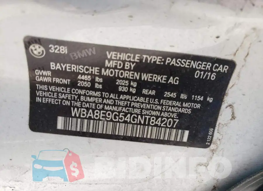 WBA8E9G54GNT84207 Photo# 10