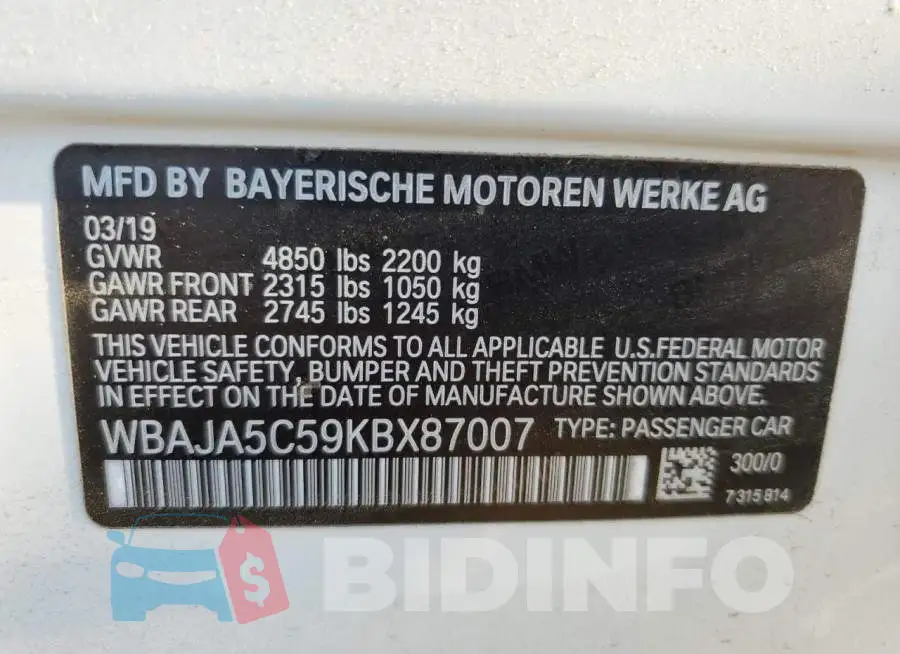 WBAJA5C59KBX87007 Photo# 10
