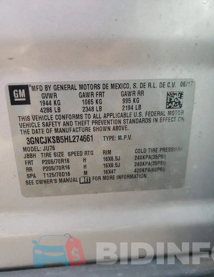 3GNCJKSB5HL274661 Photo# 10