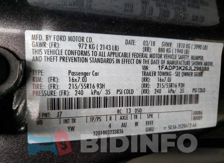 1FADP3K26JL298380 Photo# 10