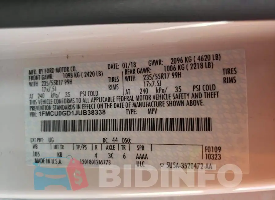 1FMCU0GD1JUB38338 Photo# 10