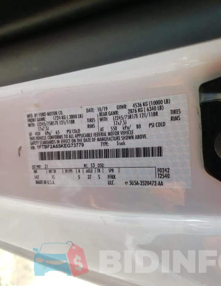 1FTBF2A65KEG73779 Photo# 10
