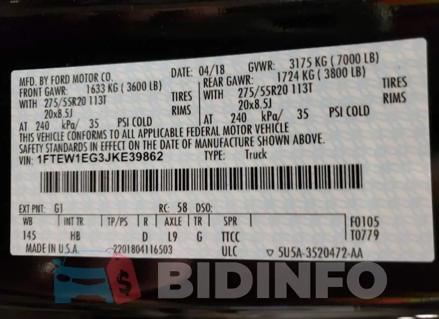 1FTEW1EG3JKE39862 Photo# 10