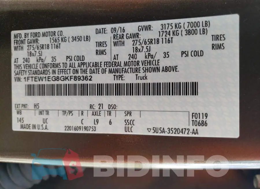 1FTEW1EG8GKF89362 Photo# 10