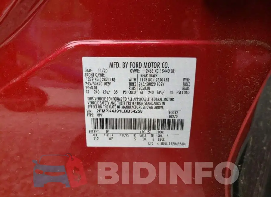 2FMPK4J91LBB54258 Photo# 10