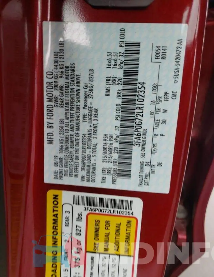 3FA6P0G72LR102354 Photo# 10