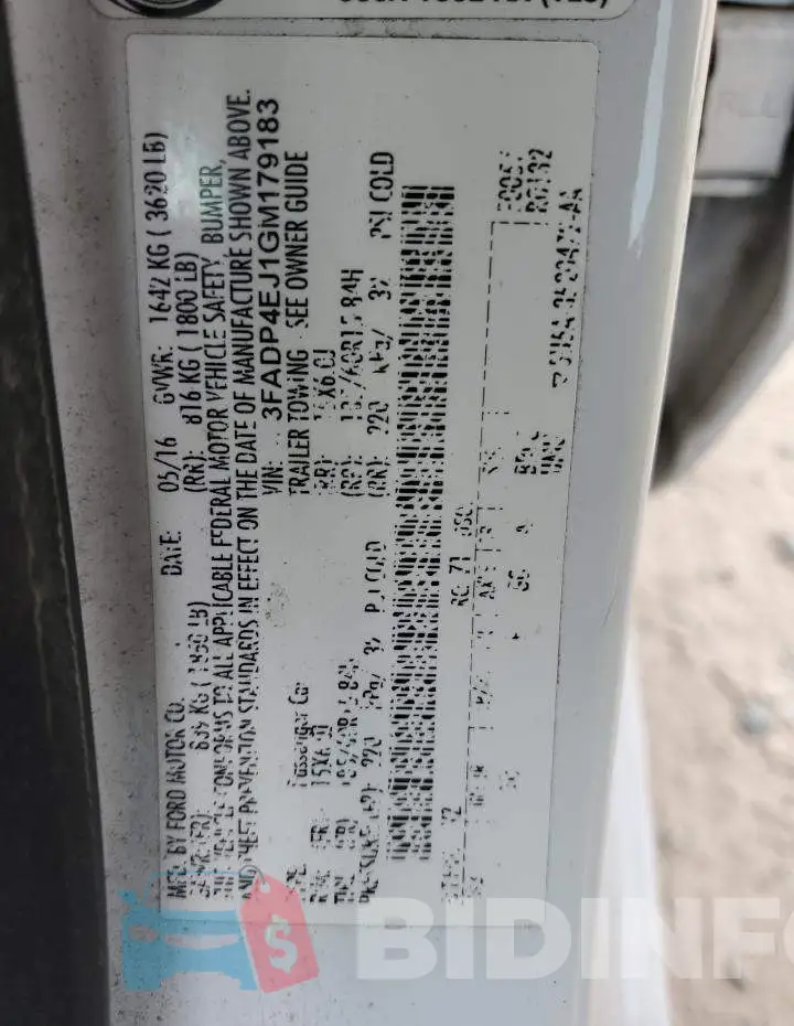 3FADP4EJ1GM179183 Photo# 10