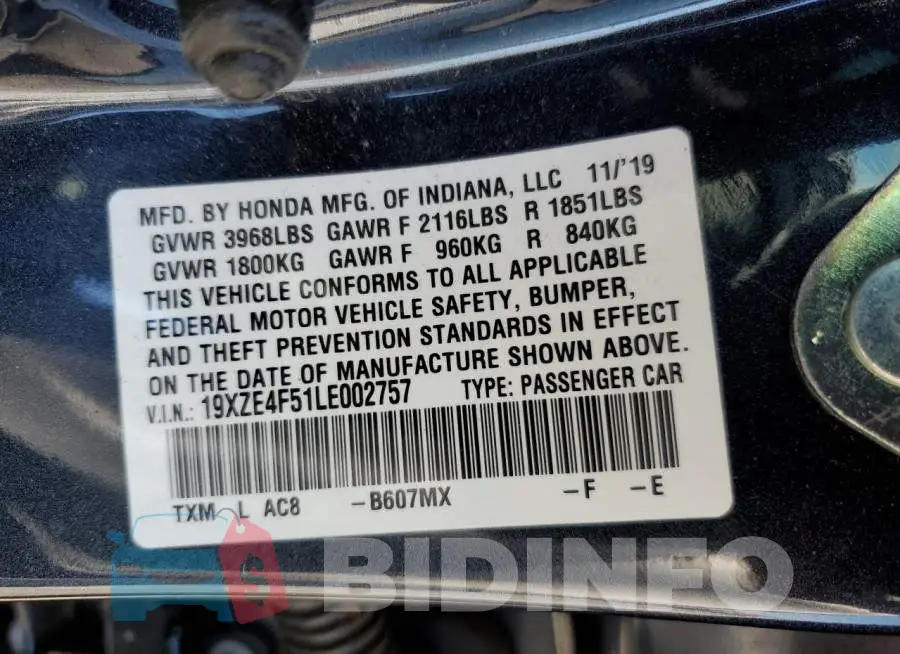 19XZE4F51LE002757 Photo# 10