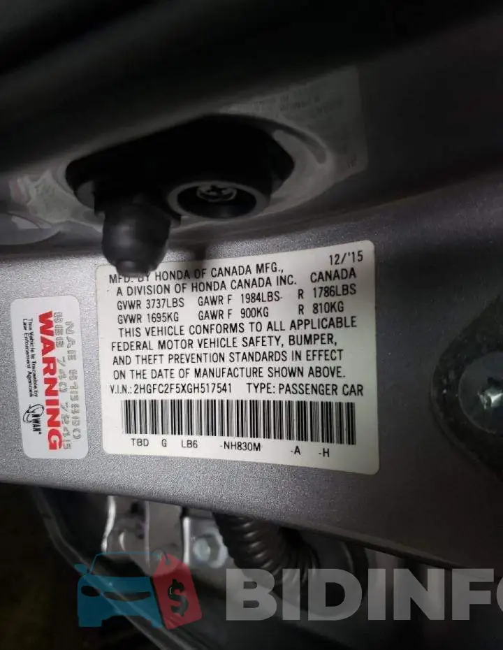2HGFC2F5XGH517541 Photo# 10