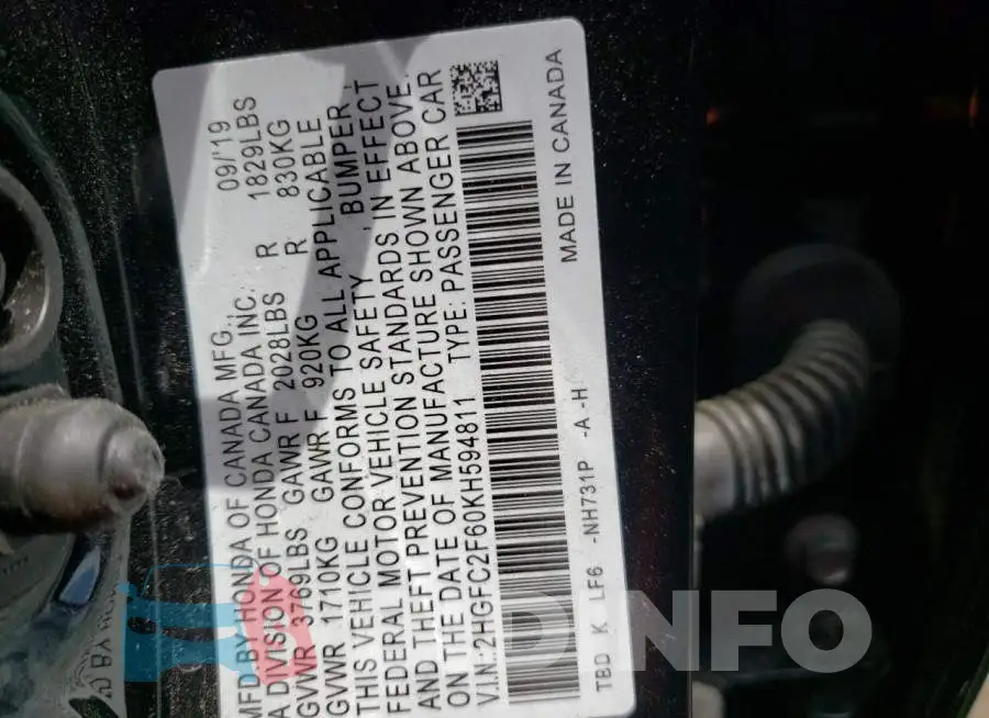 2HGFC2F60KH594811 Photo# 10