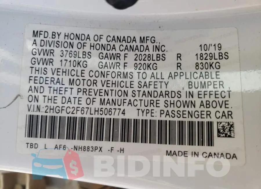 2HGFC2F67LH506774 Photo# 10