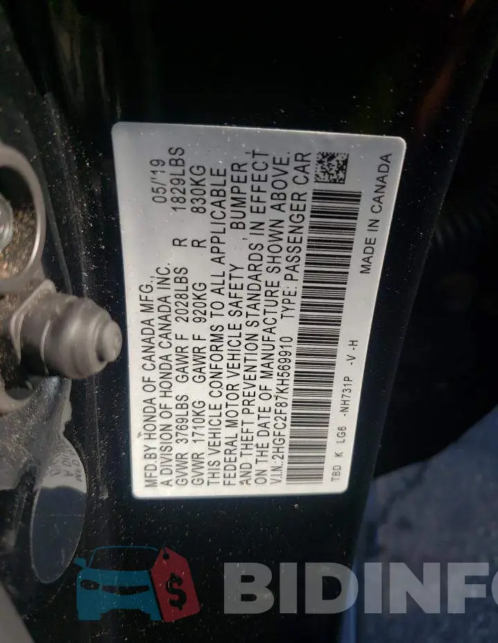 2HGFC2F87KH569910 Photo# 10