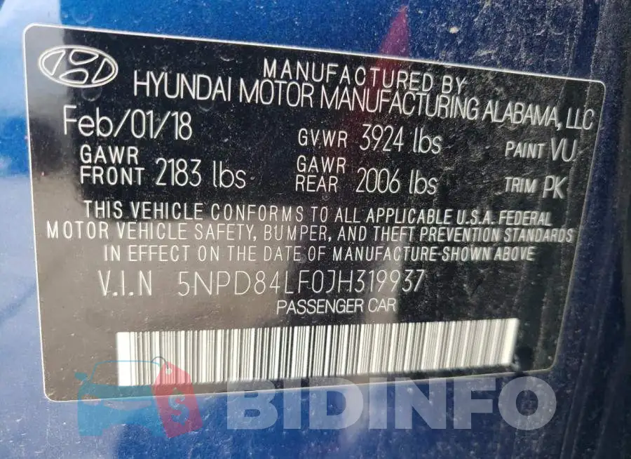 5NPD84LF0JH319937 Photo# 10