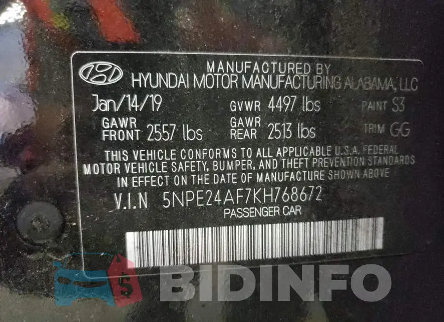 5NPE24AF7KH768672 Photo# 10
