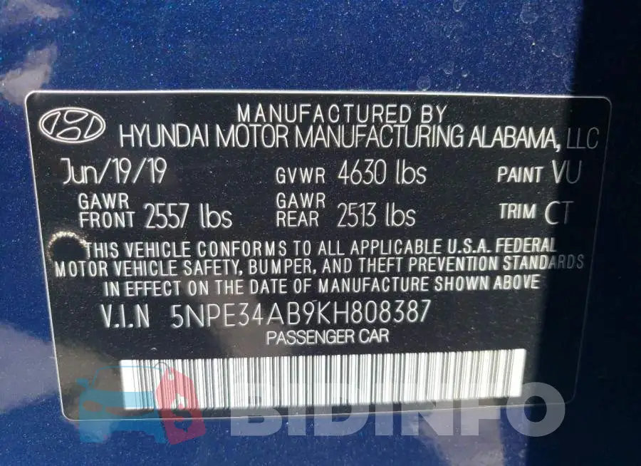 5NPE34AB9KH808387 Photo# 10
