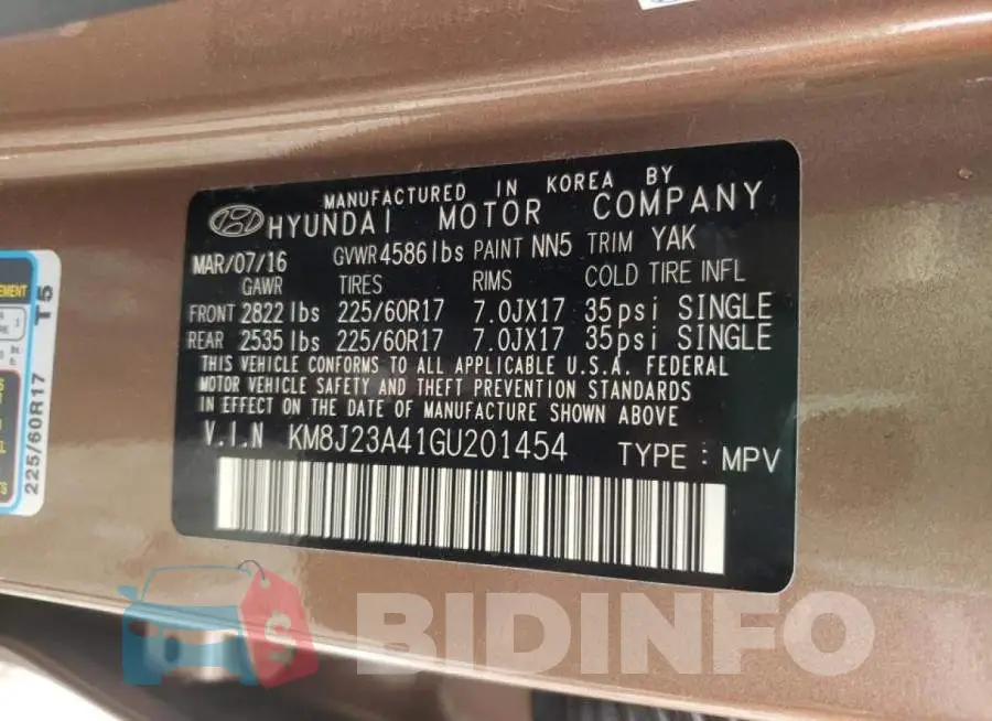 KM8J23A41GU201454 Photo# 10