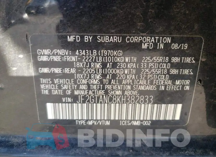 JF2GTANC8KH382833 Photo# 10