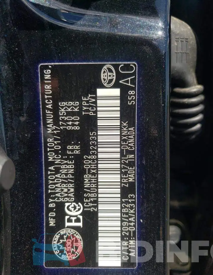 2T1BURHEXHC832335 Photo# 10