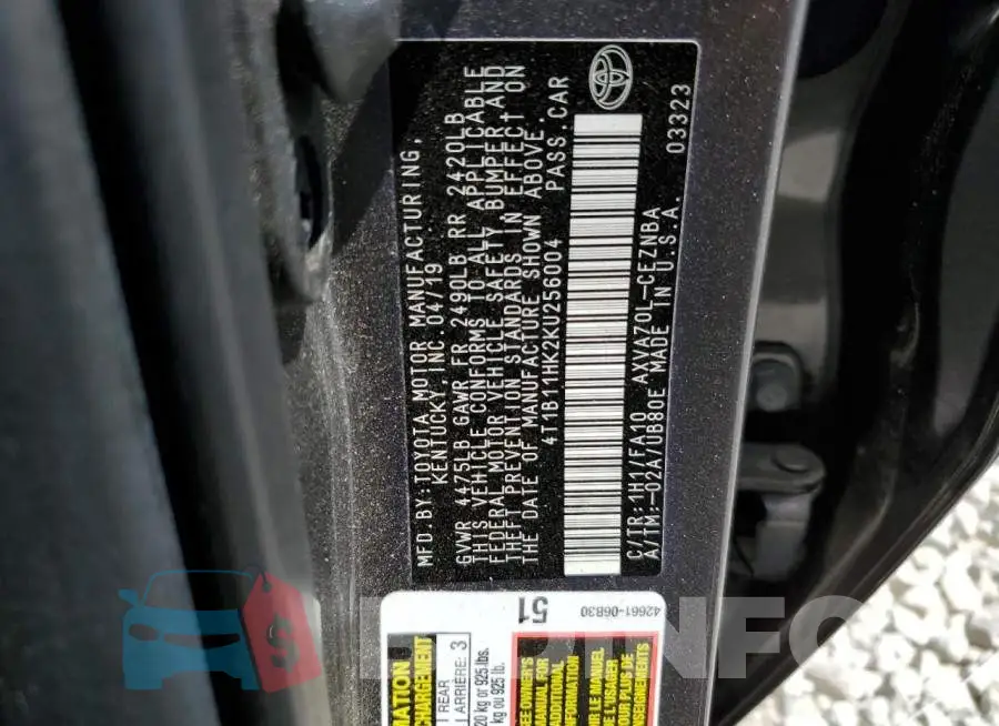4T1B11HK2KU256004 Photo# 10