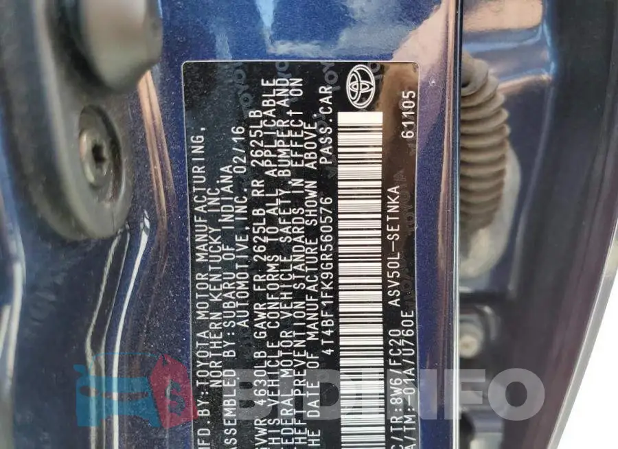 4T4BF1FK9GR560576 Photo# 10