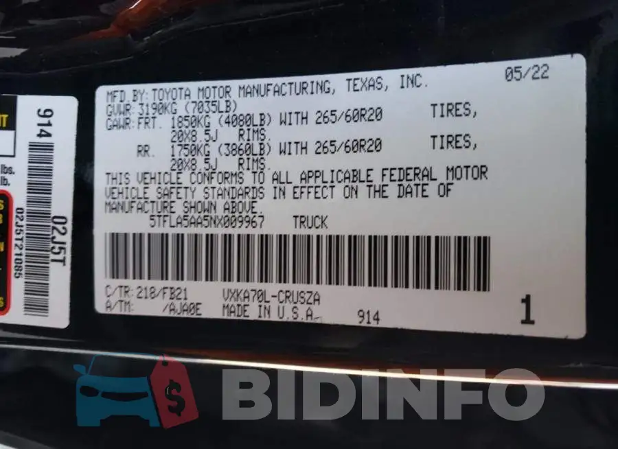 5TFLA5AA5NX009967 Photo# 10
