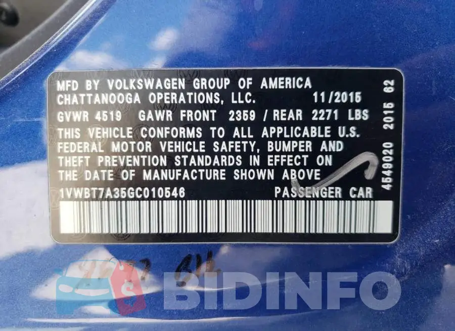 1VWBT7A35GC010546 Photo# 10