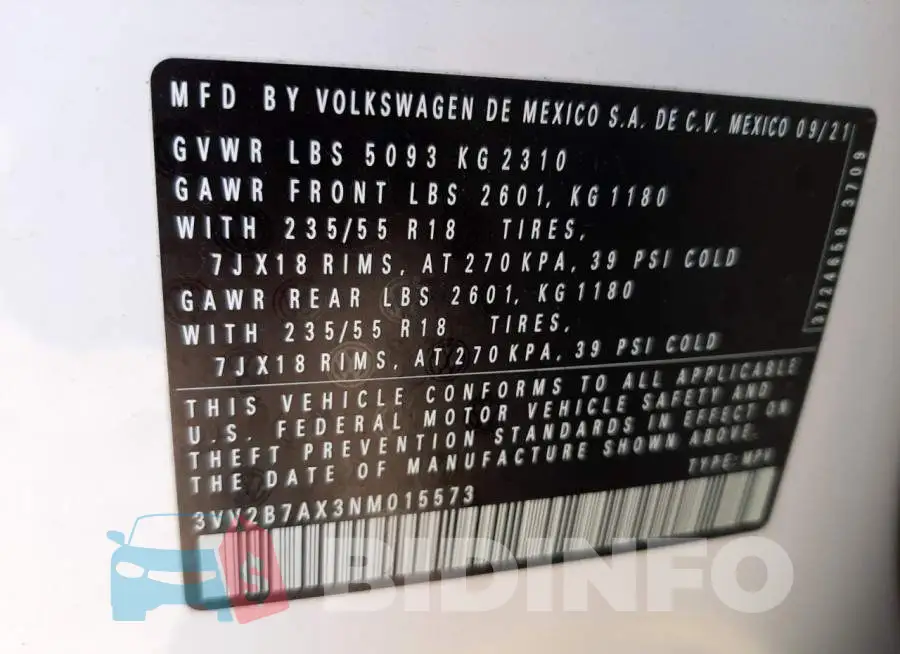 3VV2B7AX3NM015573 Photo# 10