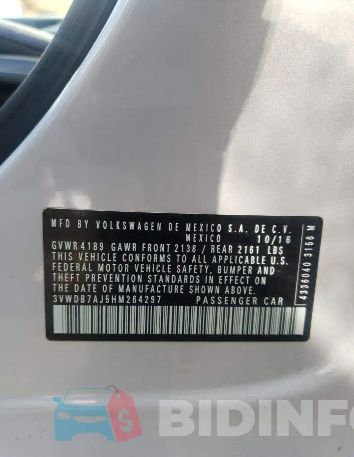 3VWDB7AJ5HM264297 Photo# 10
