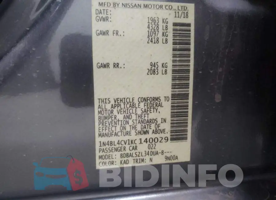 1N4BL4CV1KC140029 Photo# 10