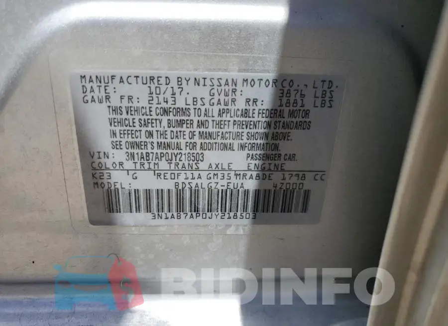3N1AB7AP0JY218503 Photo# 10