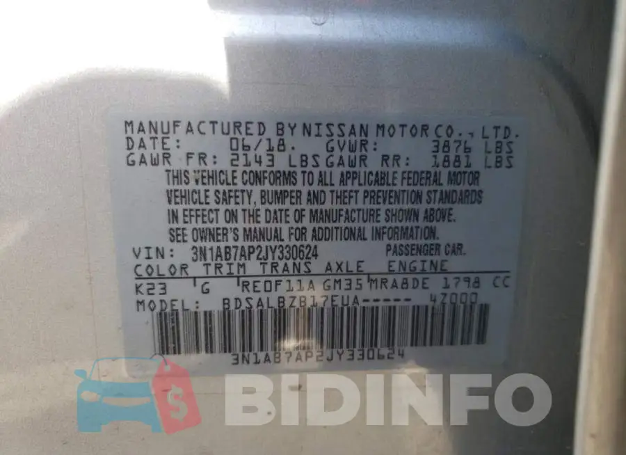 3N1AB7AP2JY330624 Photo# 10