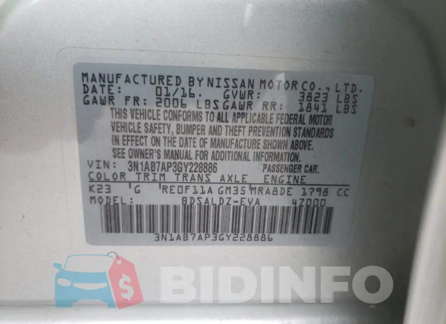 3N1AB7AP3GY228886 Photo# 10