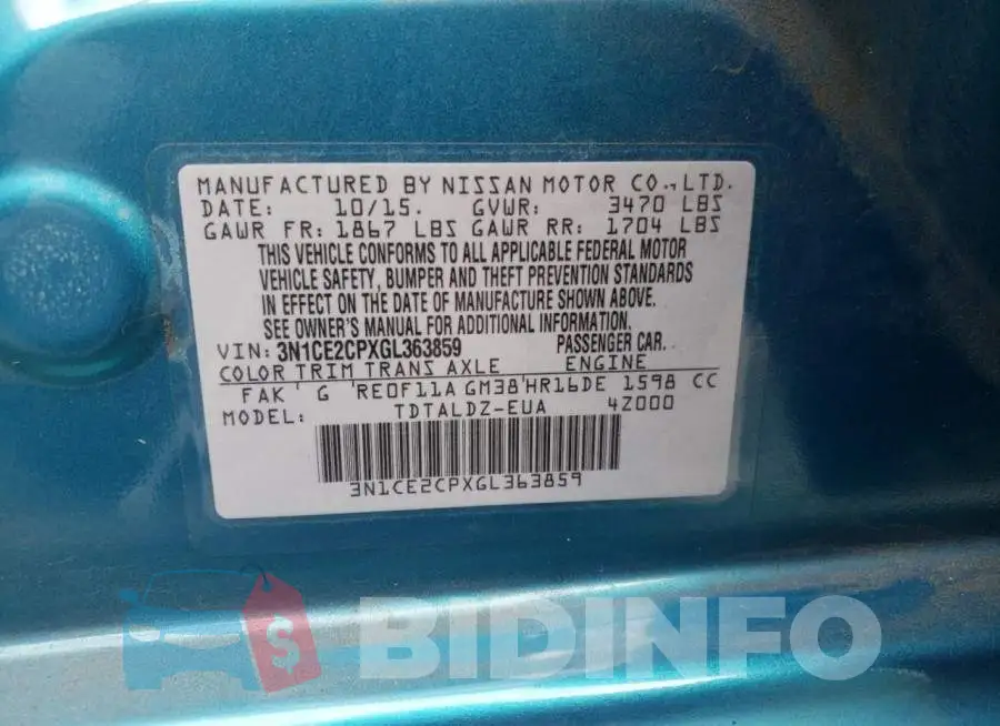 3N1CE2CPXGL363859 Photo# 10