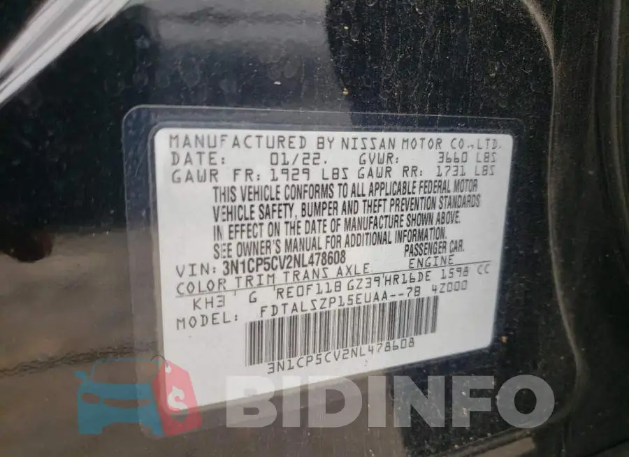 3N1CP5CV2NL478608 Photo# 10