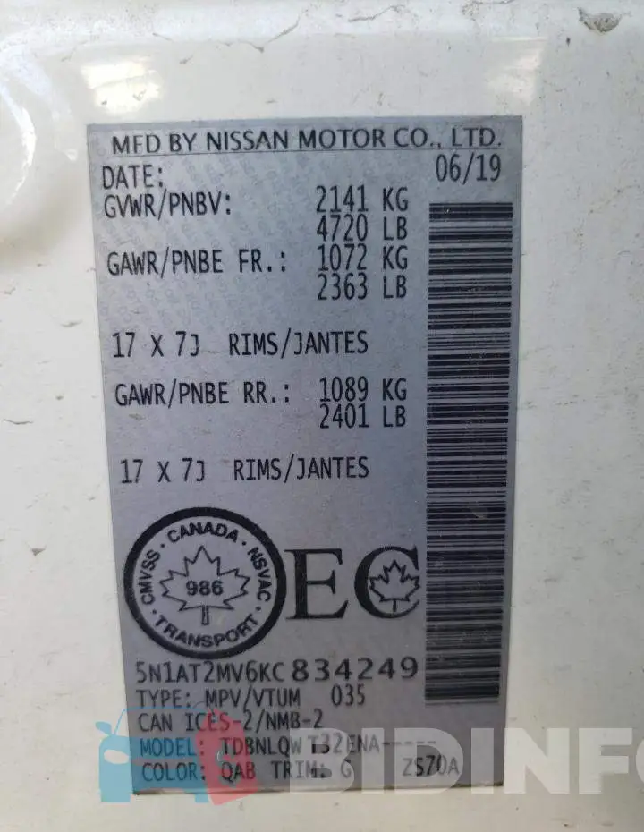 5N1AT2MV6KC834249 Photo# 10