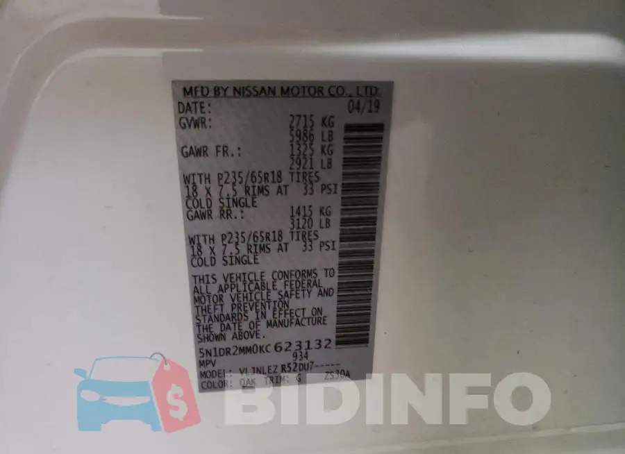 5N1DR2MM0KC623132 Photo# 10