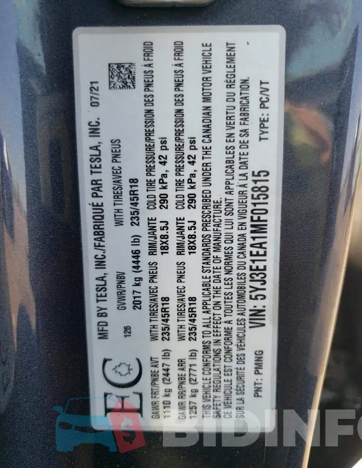 5YJ3E1EA1MF015815 Photo# 10