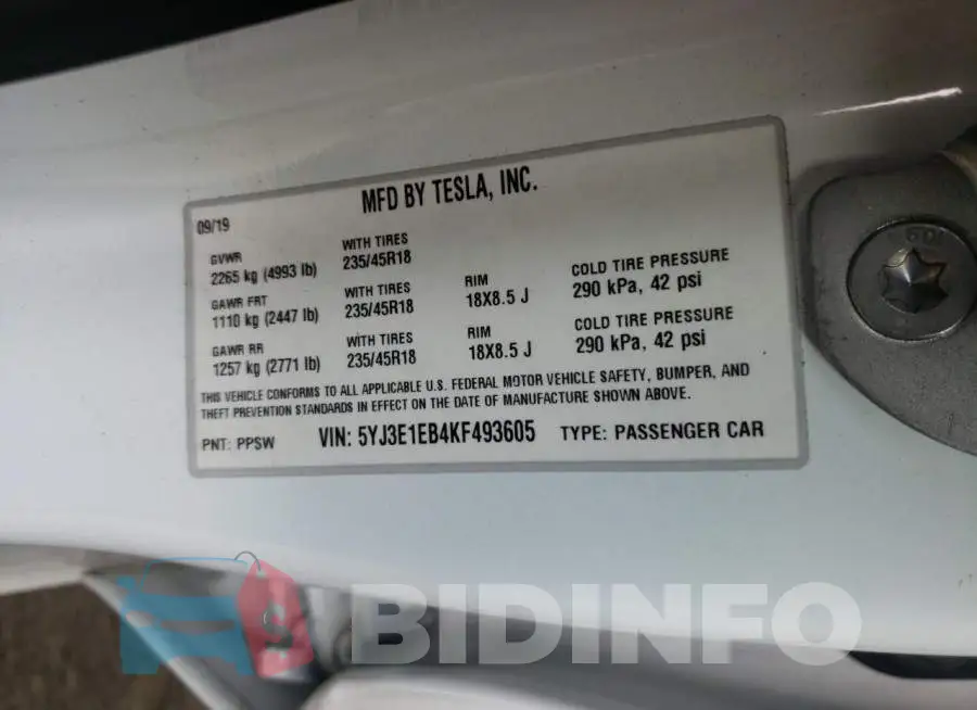 5YJ3E1EB4KF493605 Photo# 10