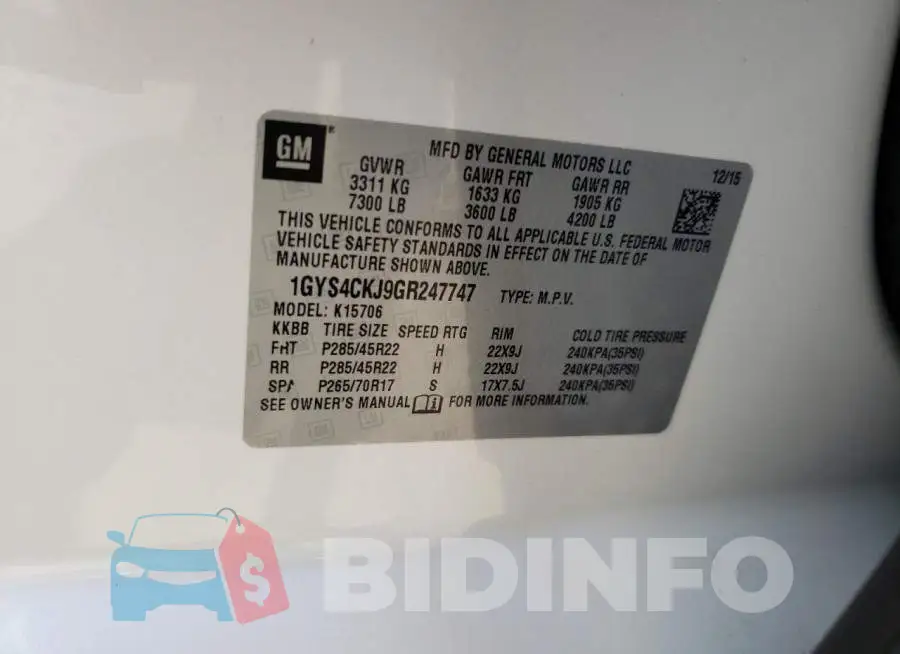 1GYS4CKJ9GR247747 Photo# 10