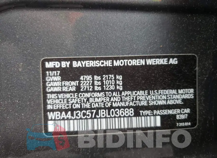 WBA4J3C57JBL03688 Photo# 10