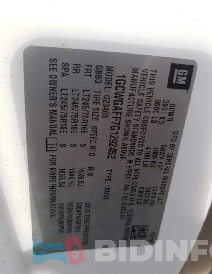 1GCWGAFF7G1292452 Photo# 10
