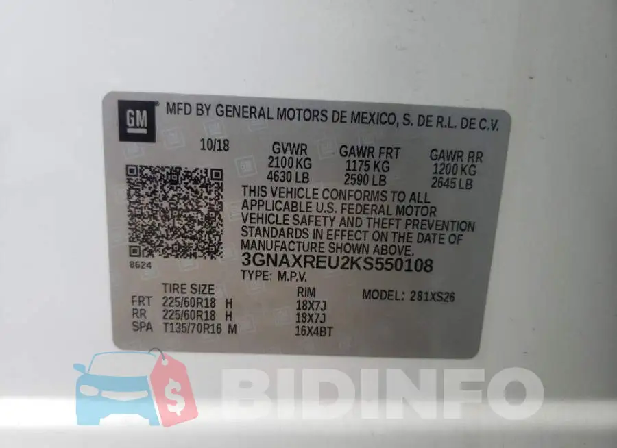 3GNAXREU2KS550108 Photo# 10