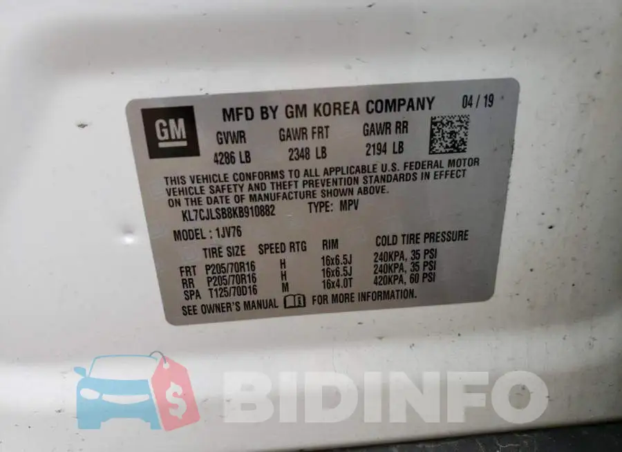 KL7CJLSB8KB910882 Photo# 10