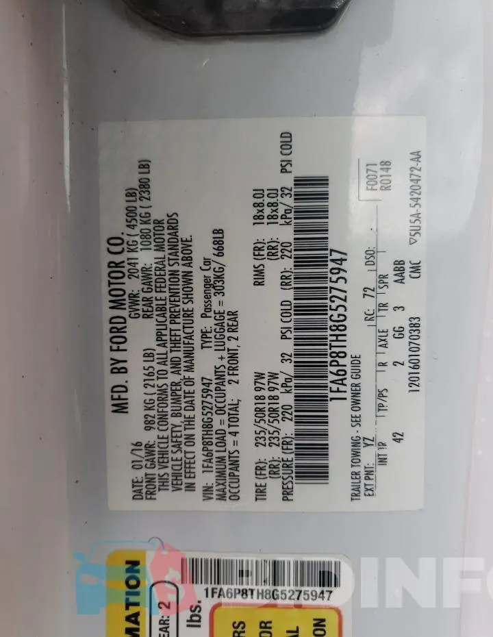 1FA6P8TH8G5275947 Photo# 10