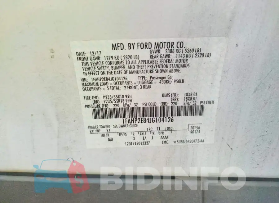1FAHP2E84JG104126 Photo# 10