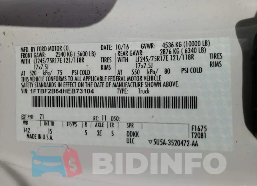 1FTBF2B64HEB73104 Photo# 10