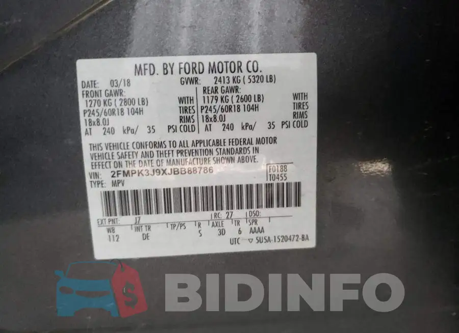 2FMPK3J9XJBB88786 Photo# 10